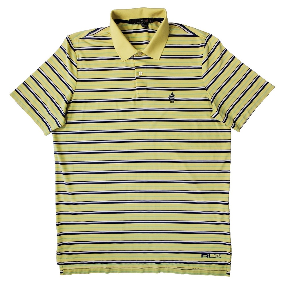 RLX Ralph Lauren Polo Shirt Mens Large Yellow Striped‎ Performance Golf